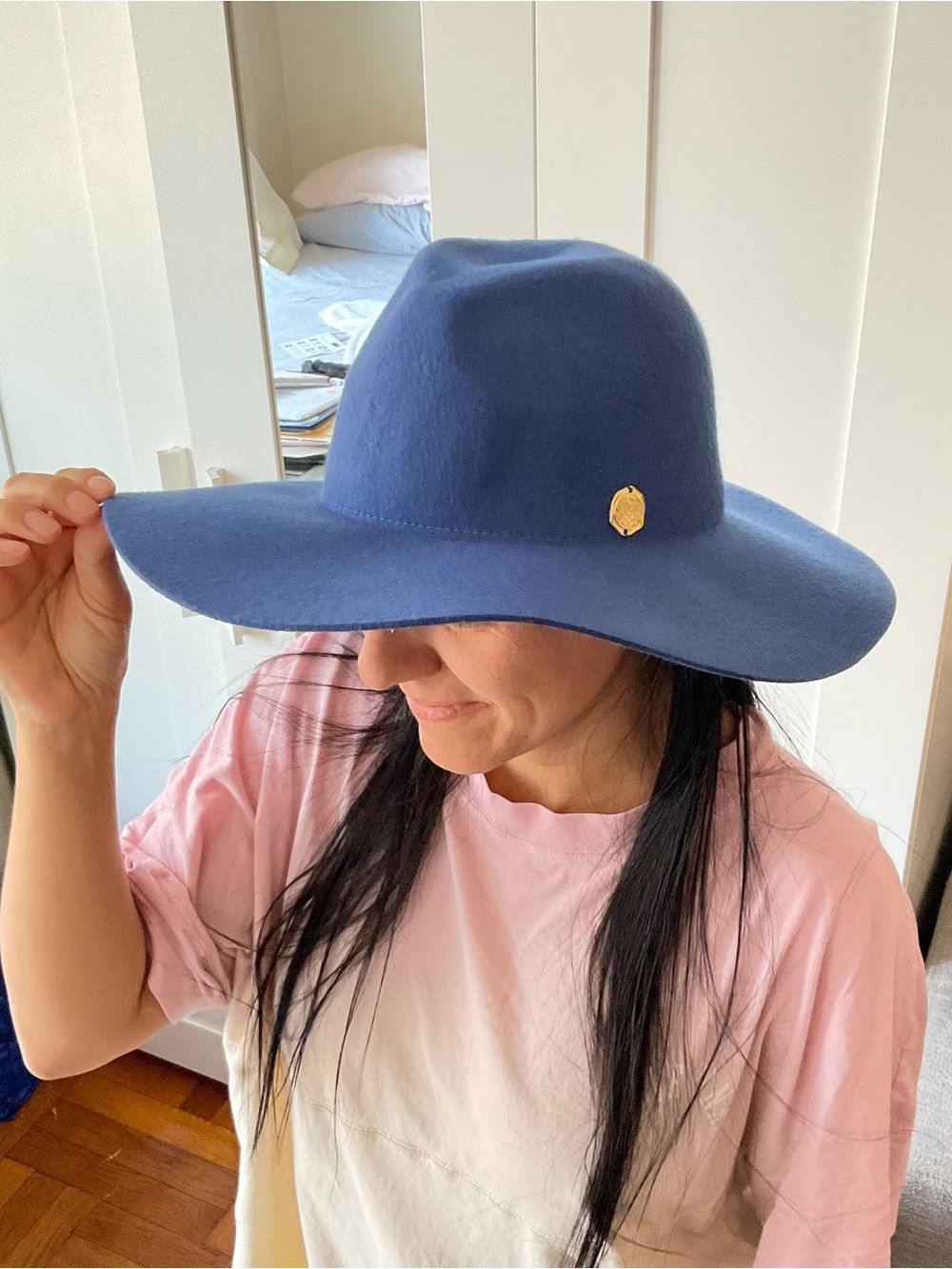 Vince Camuto Blue Wide Brim Wool Fedora Hat One Size - Picture 4 of 5